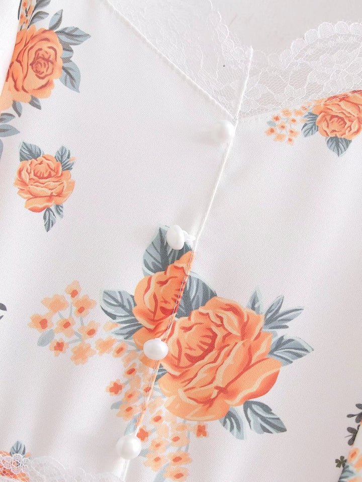 Spring Women Clothing Sweet Lace Stitching Printing Slip Dress