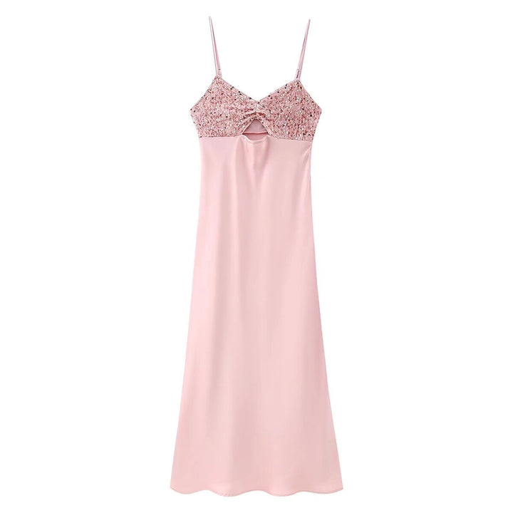 Women Summer Sequined Decorative Short Strap Dress
