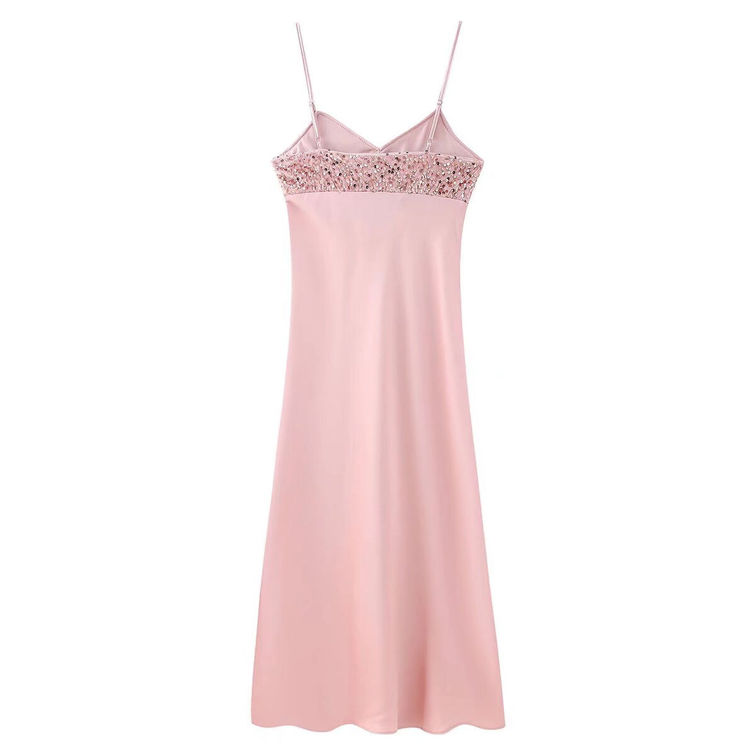 Women Summer Sequined Decorative Short Strap Dress