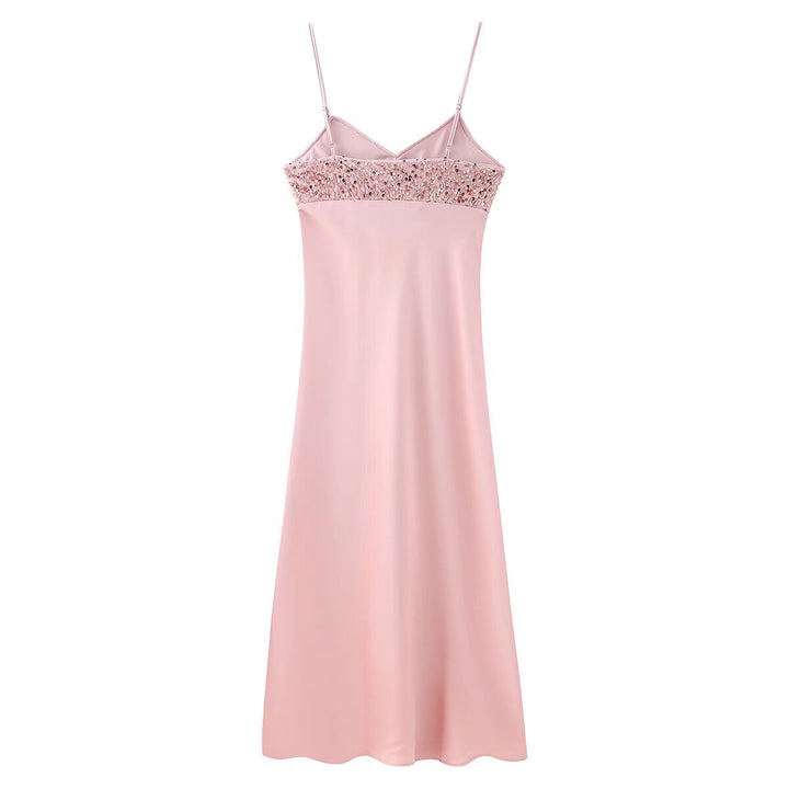 Women Summer Sequined Decorative Short Strap Dress