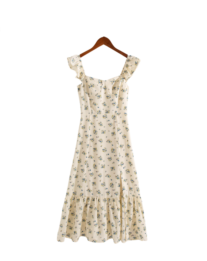 Winter Casual Large Swing Dress Square Collar Flying Sleeves Printed Dress