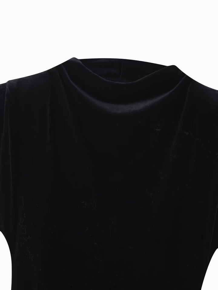 Spring Sexy Short Sleeve Velvet Belt Padded Shoulder Sheath Dress
