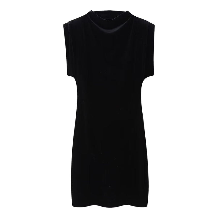 Spring Sexy Short Sleeve Velvet Belt Padded Shoulder Sheath Dress