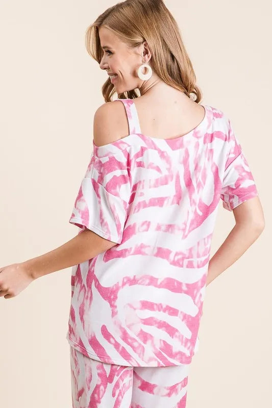 BiBi Zebra Print French Terry Top and Pants Set