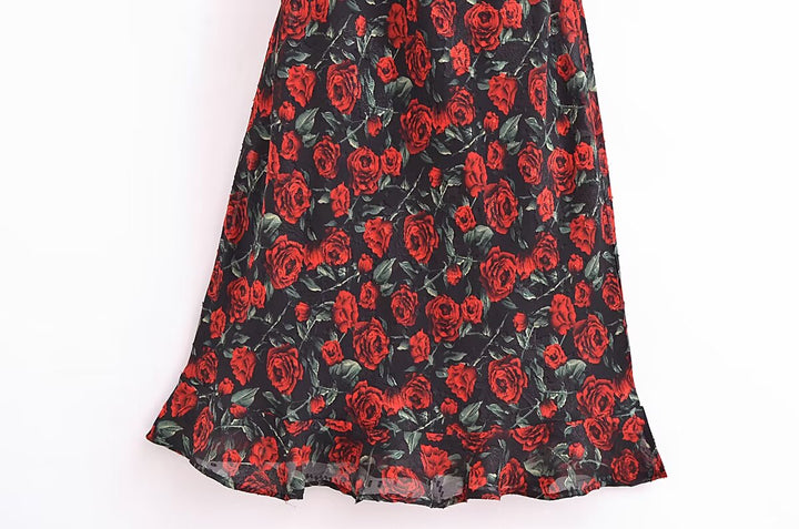 Women Rose Jacquard Printed Slim Waist Fishtail Cami Dress