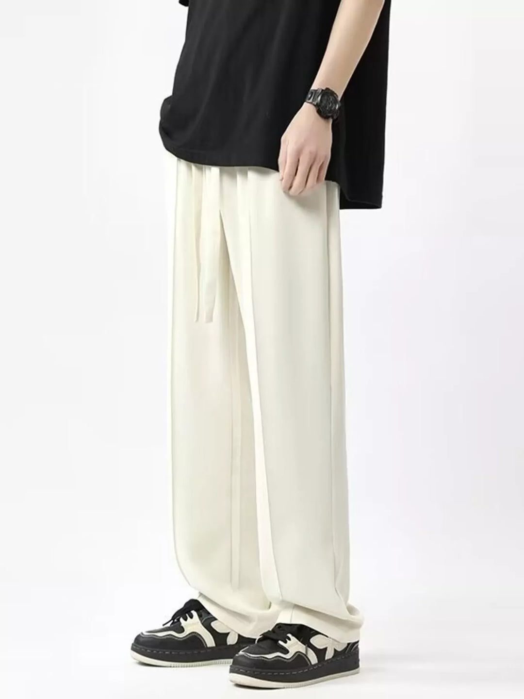Men's Wide Leg Pants with Drawstring Waist