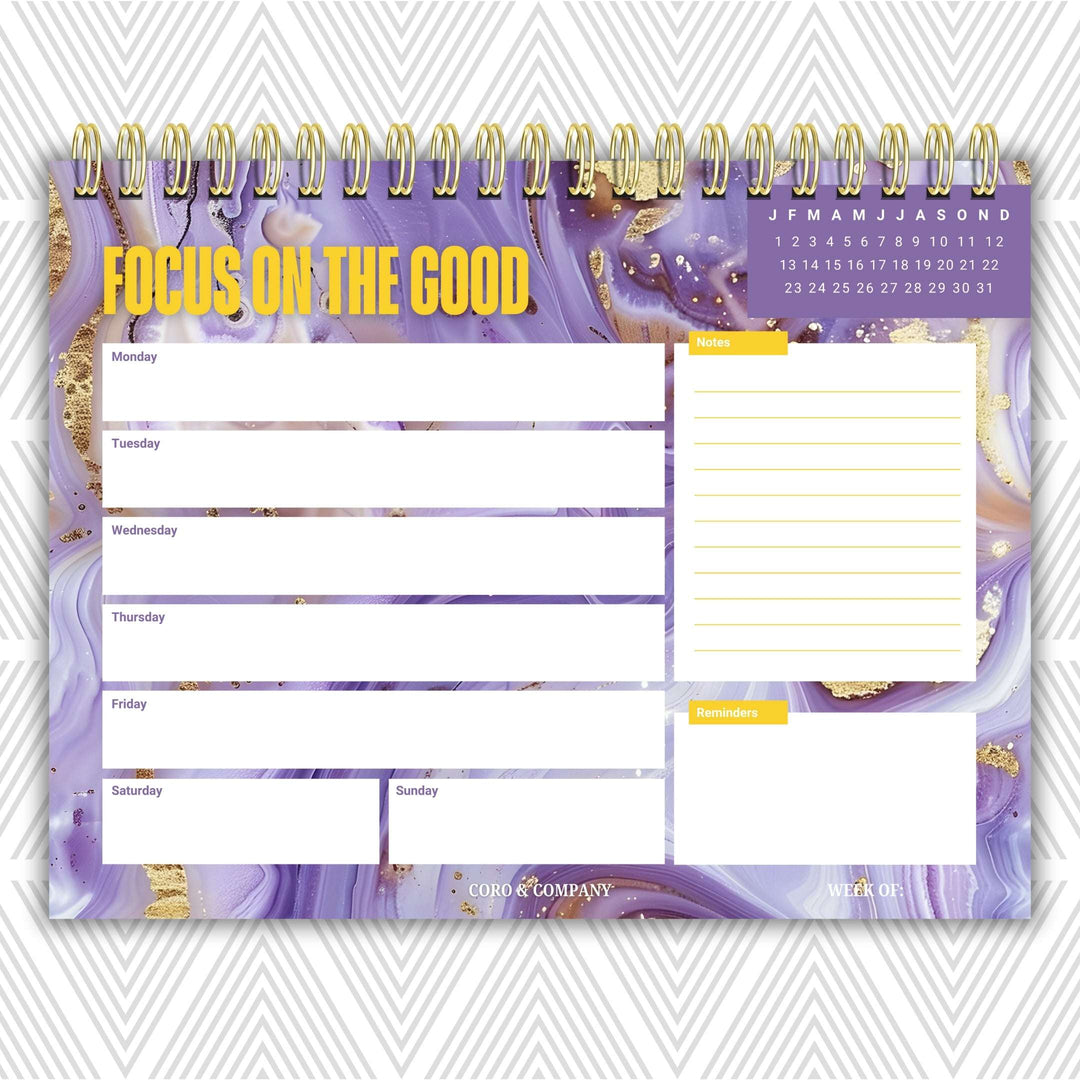Focus On The Good Weekly Desk Planner | Undated Self-Love Weekly Planner