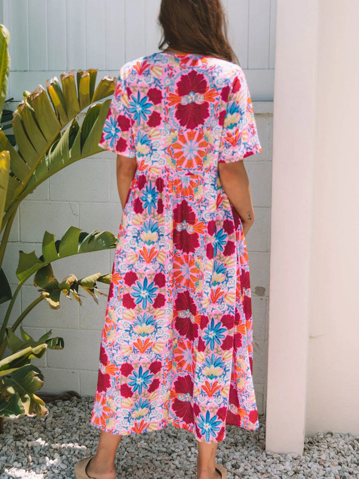 Floral Print Tie Front Midi Dress