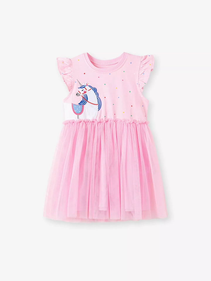 Children's Unicorn Ruffle Sleeve Tulle Dress