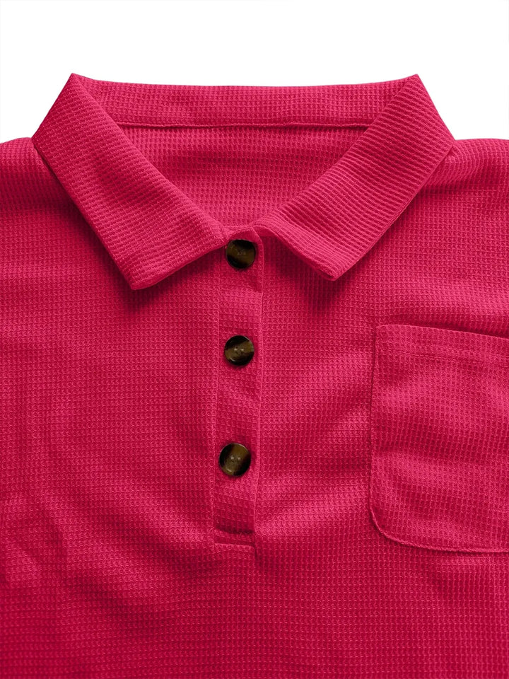 Waffle-Knit Short Sleeve Polo Shirt