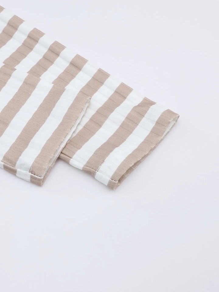 Striped Textured Knit Long Sleeve Tee