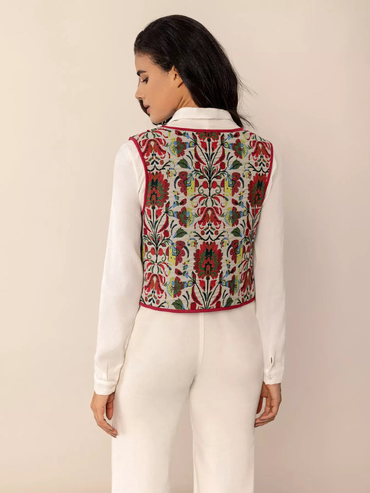Floral Embroidered Tie-Front Vest Coat