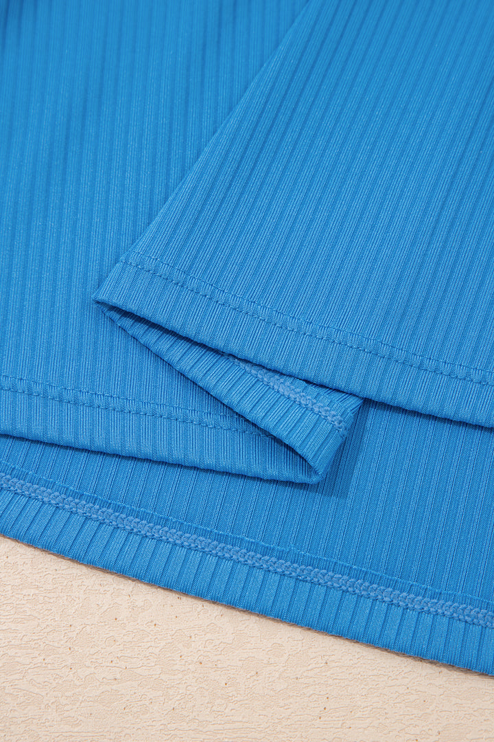 Dusk Blue Color Block Edge Ribbed Pocketed Lined Swim Dress