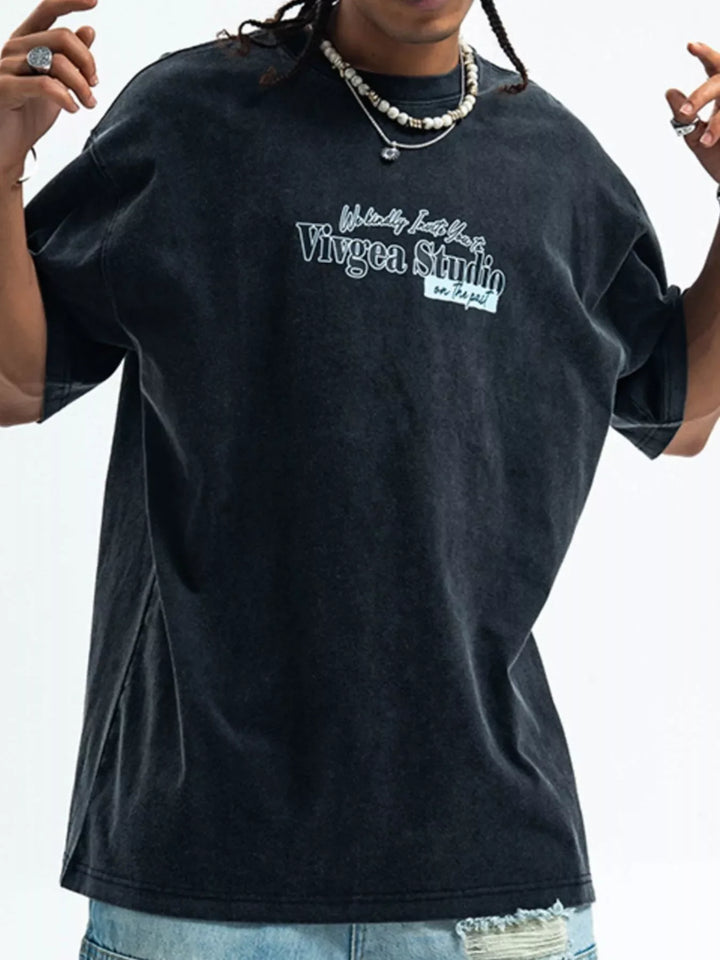 Men's Letter Round Neck Short Sleeve T-Shirt