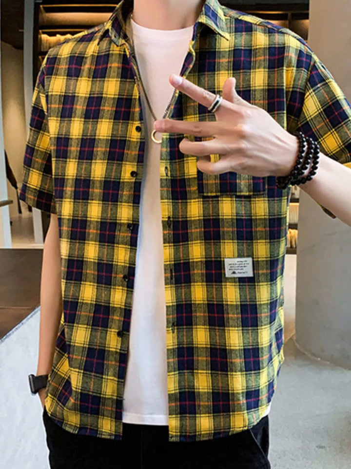 Men's Plus Size Casual Plaid Short Sleeve Shirt