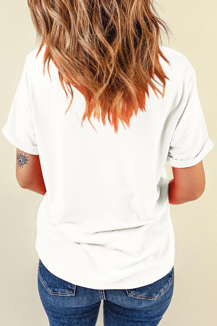 White USA Lettering Bow Embroidered T Shirt