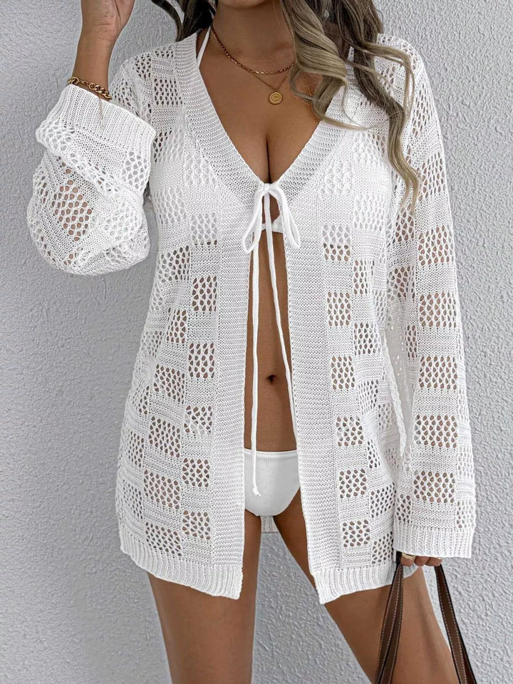 Crochet Knit Tie Front Cover-Up