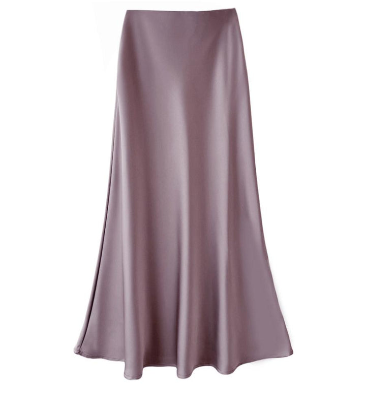 High Waist Slimming Mid Length Satin Acetate Silky Skirt Spring Summer Sheath Fishtail A Line Long Skirt