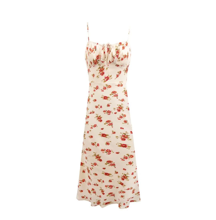 Early Spring Pastoral Beige Bottom Small Floral Holiday Casual Strap Dress