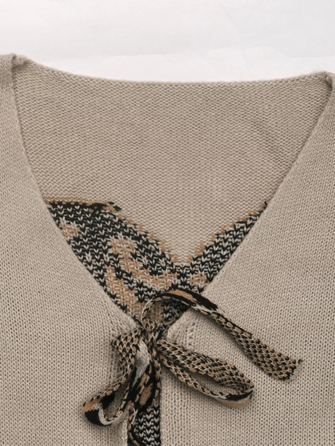 Leopard Heart Back Tie-Front Knit Cardigan