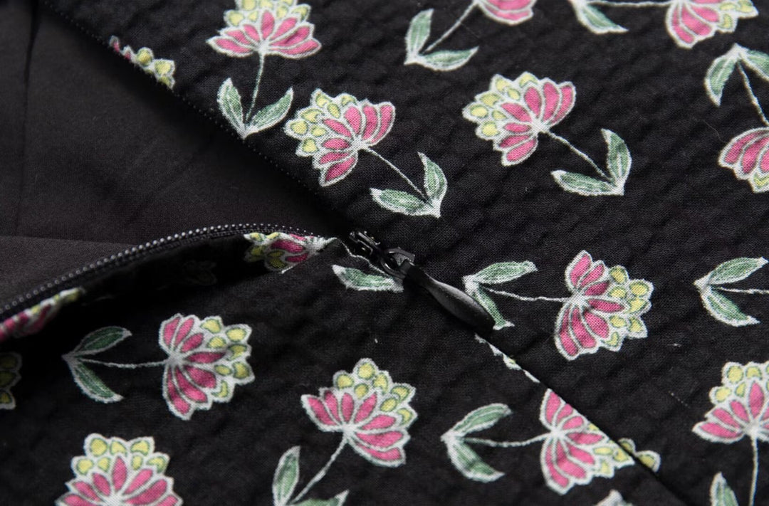 French Retro Square Collar Puff Sleeve Printed Dress Women Slim High Waist Lace up Midi Spring Summer