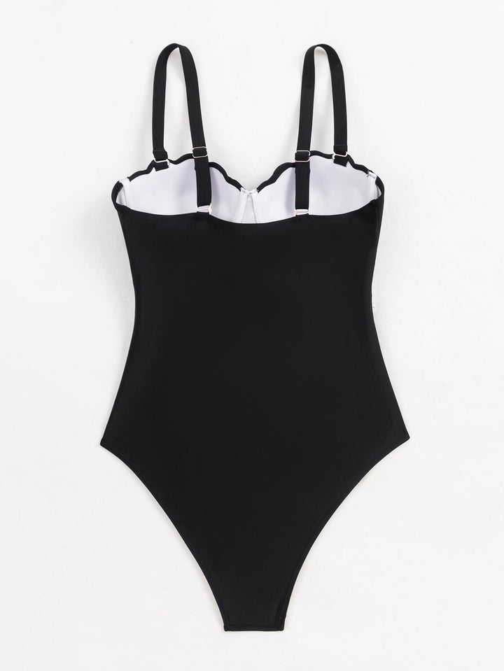 Swimsuit Women Sexy Siamese Push Up Sling Solid Color Swimsuit