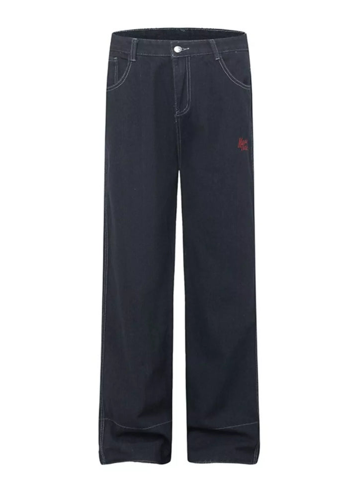 Men's Plaid Pocket Wide Leg Jeans