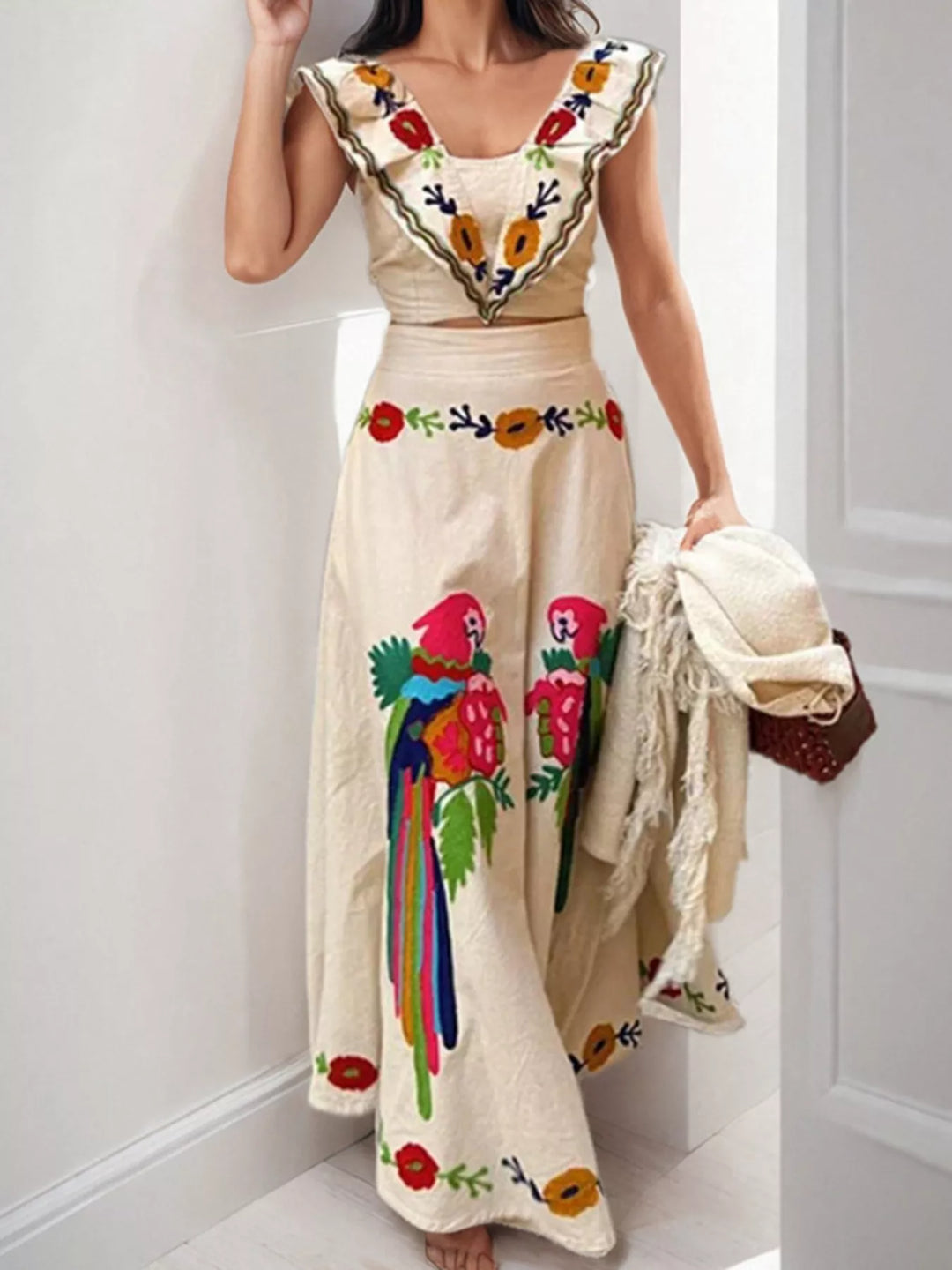 Parrot Crop Top and Maxi Skirt Set
