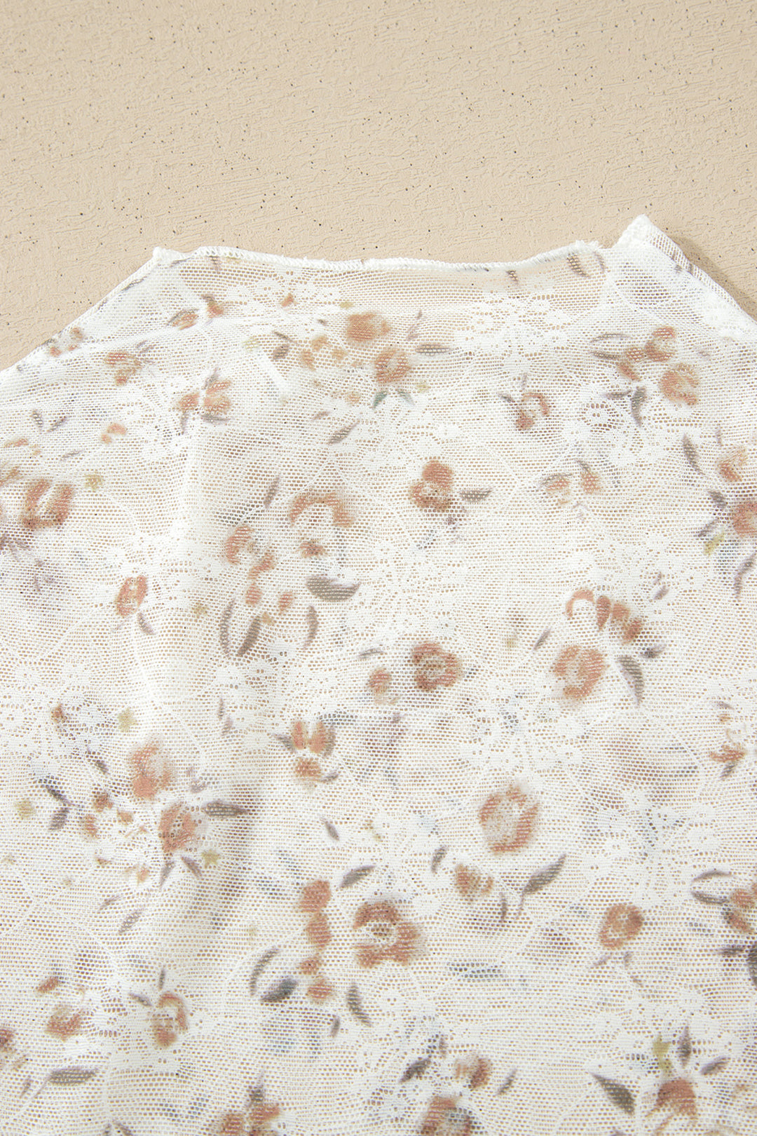 White Mock Neck Short Sleeve Floral Mesh Top