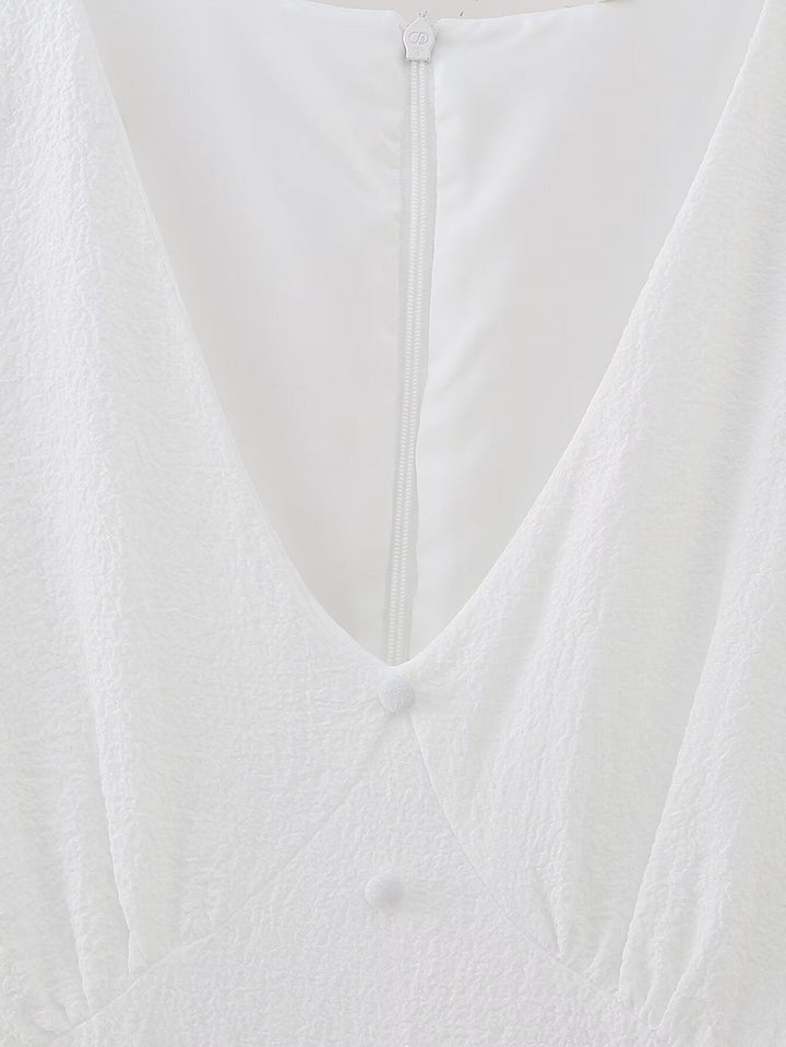 Summer Hollow Out Cutout Embroidered Mid Length Ruffled Dress White Ruffled Women