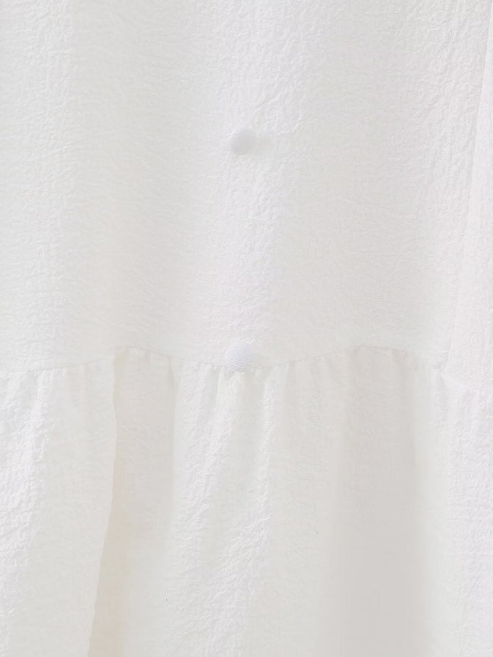Summer Hollow Out Cutout Embroidered Mid Length Ruffled Dress White Ruffled Women