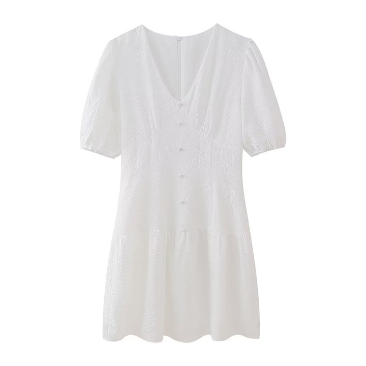 Summer Hollow Out Cutout Embroidered Mid Length Ruffled Dress White Ruffled Women