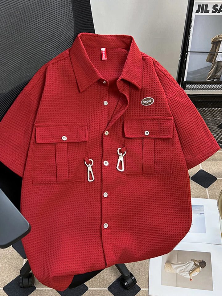 Men's Plus Size Waffle Texture Button Up Shirt