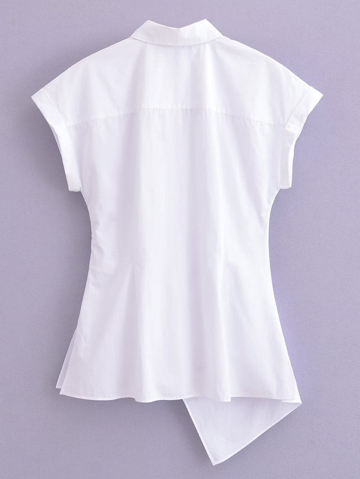 Spring Summer Type Elegant Retro Design Lace up White Shirt Poplin Shirt Women Tops