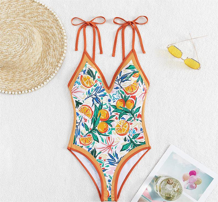 One Piece Swimsuit Sexy Suspenders Backless One Piece Printing Swimsuit Swimsuit