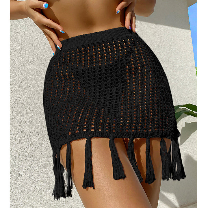 Sexy Vacation Empty See through Vacation Sun Protection Knitted Dress Tassel Skirt Beach Cover up Skirt Crochet hook