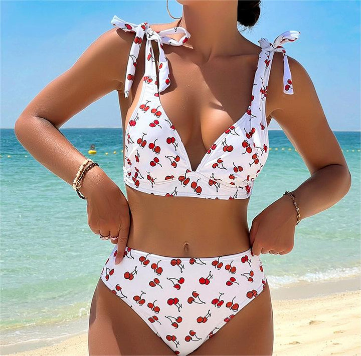 Bikini Sexy Fruit High Waist Bikini Bow Lace Up Swimsuit