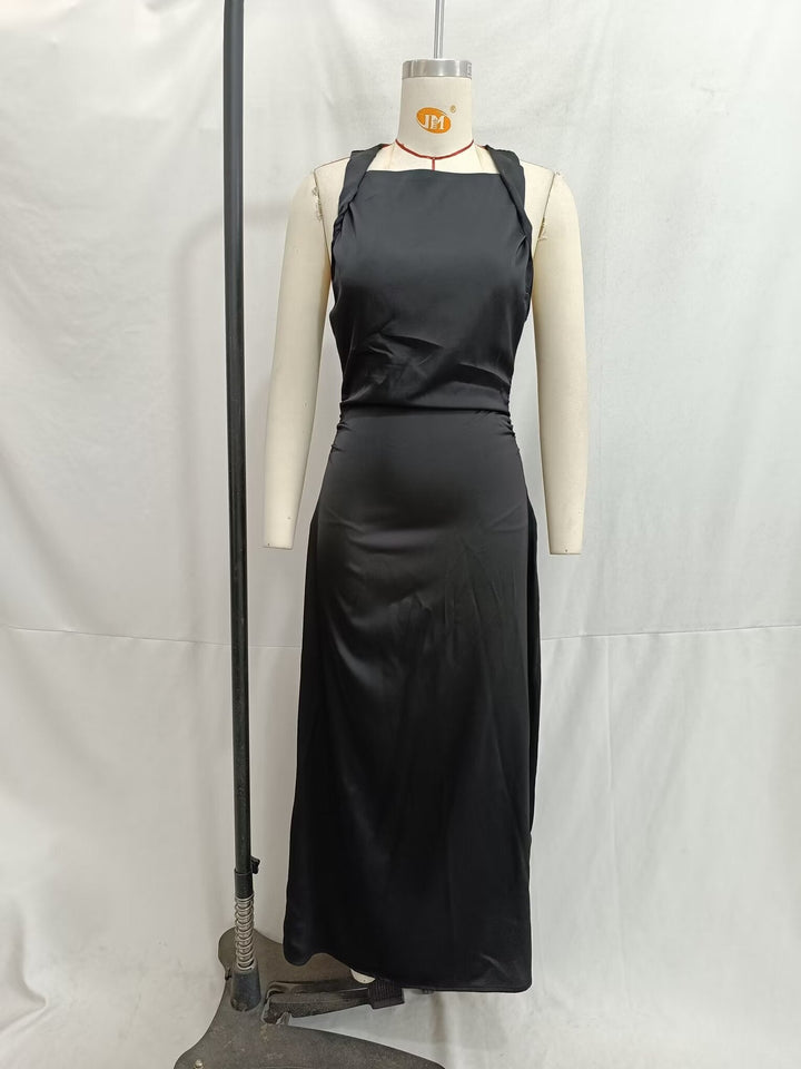 Women Spring Festival Slim Silk Satin Texture Midi Dress