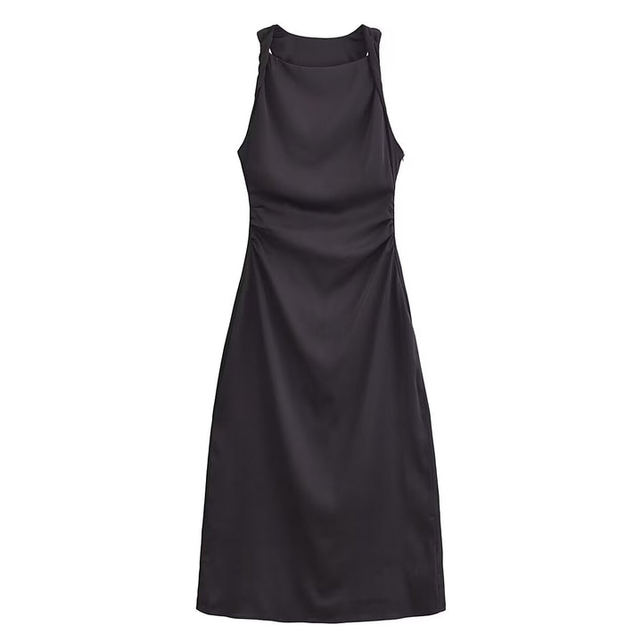 Women Spring Festival Slim Silk Satin Texture Midi Dress