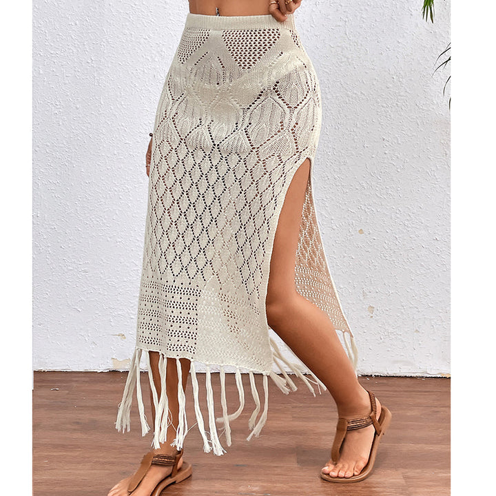 High Slit Tassel Sexy Texture Skirt Beach Vacation Bikini Overskirt Crochet hook