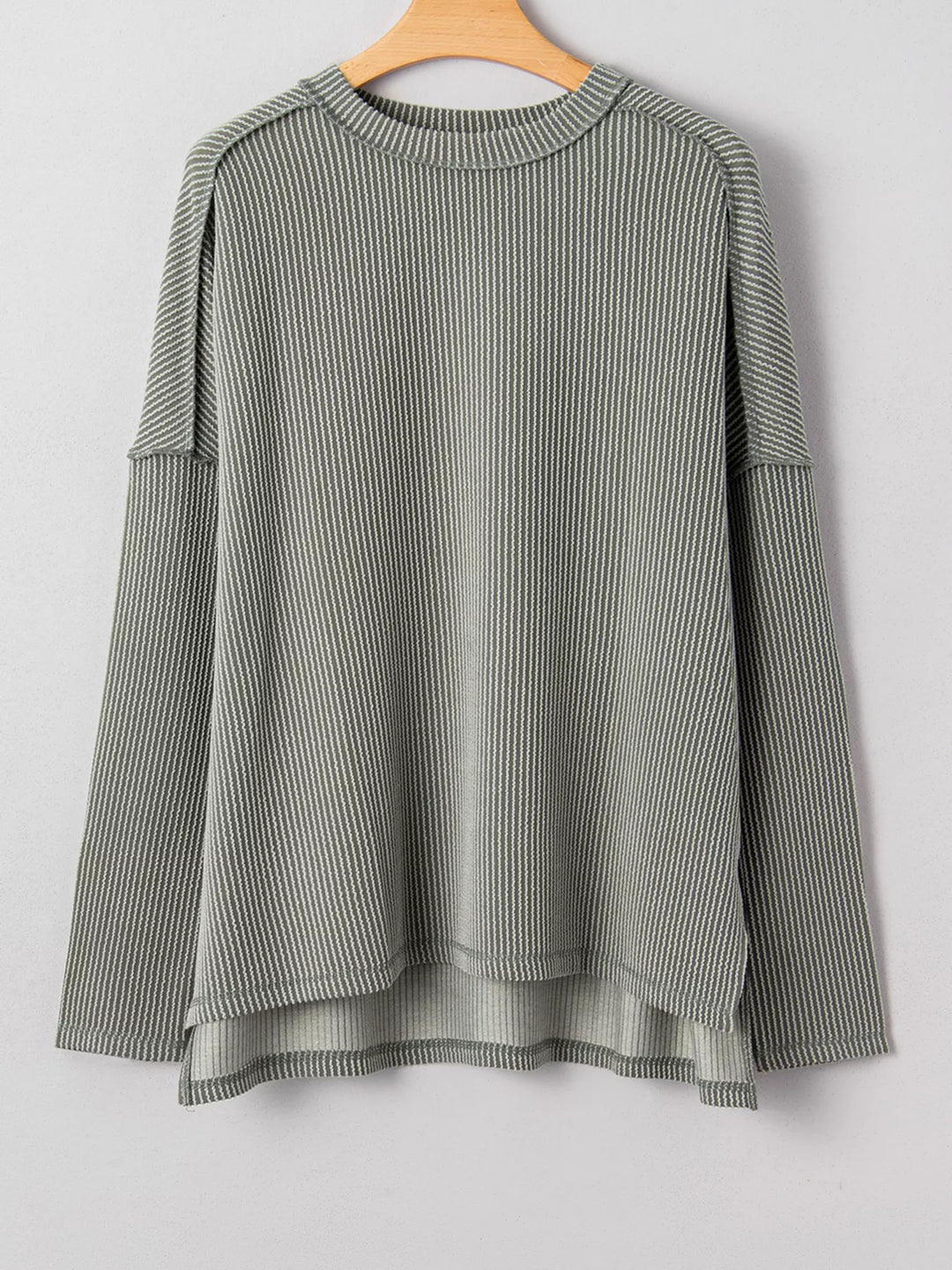 Twist Ribbed Exposed Seam Detail Long Sleeve Loose Top