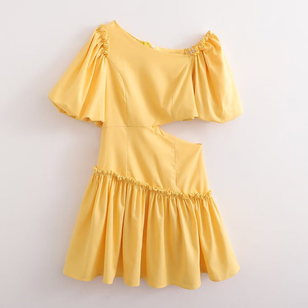 Dress for Women Design Puff Sleeve Slimming Waist Exposed Women Short A Line Dress