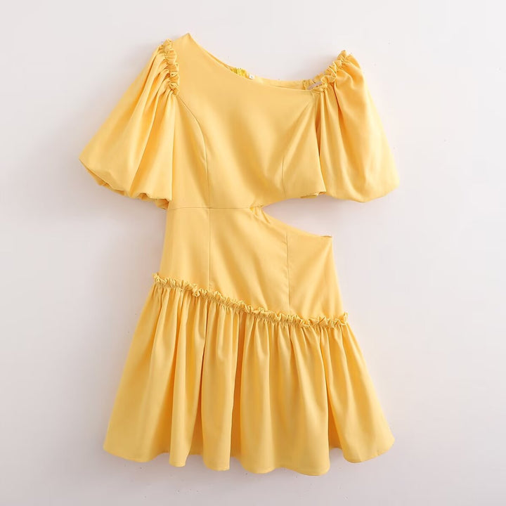 Dress for Women Design Puff Sleeve Slimming Waist Exposed Women Short A Line Dress