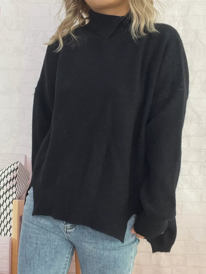 Slit Turtleneck Long Sleeve Sweater