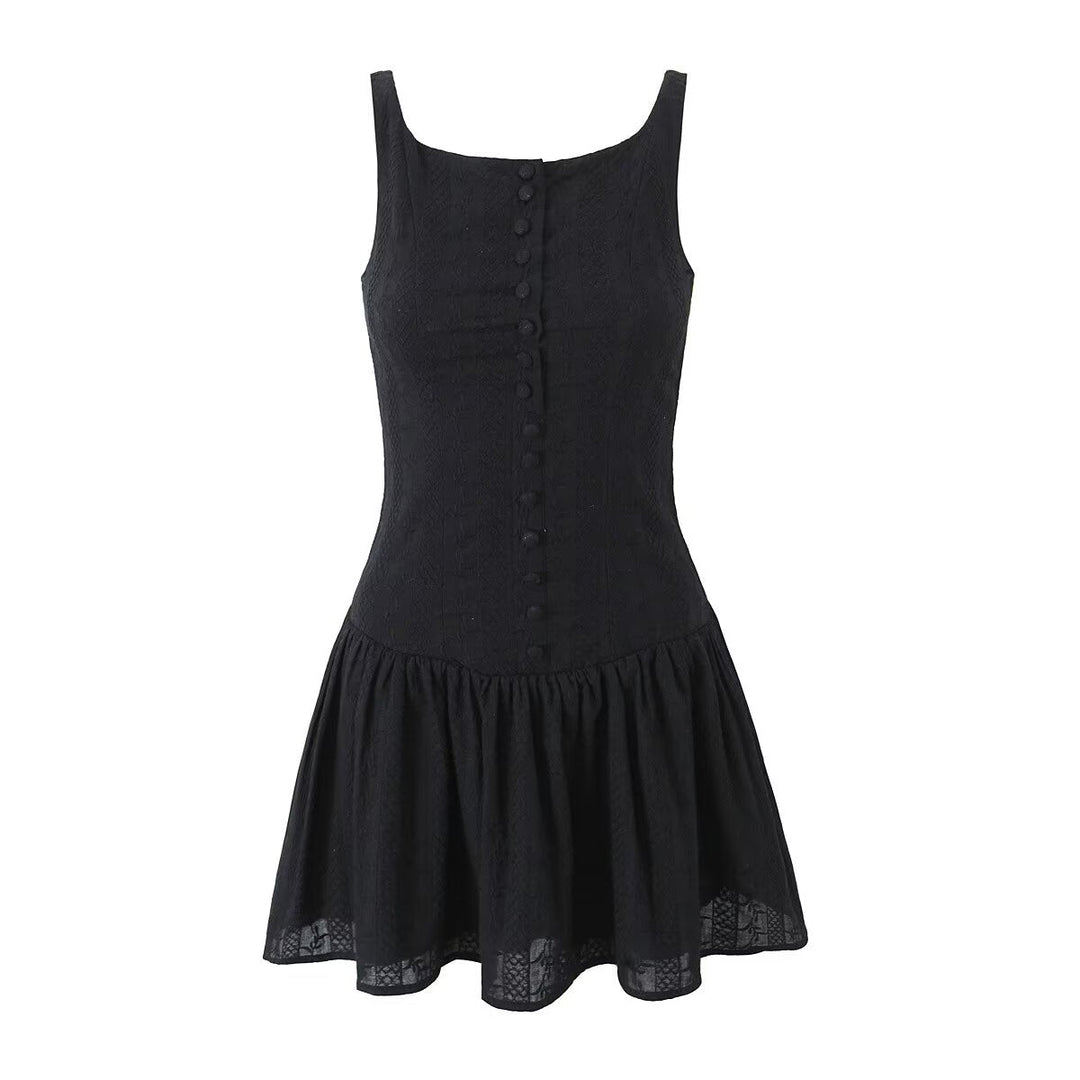 French Lace Embroidered Dress Women Summer Pure Sexy Tight Waist Backless Sleeveless A Line Dress