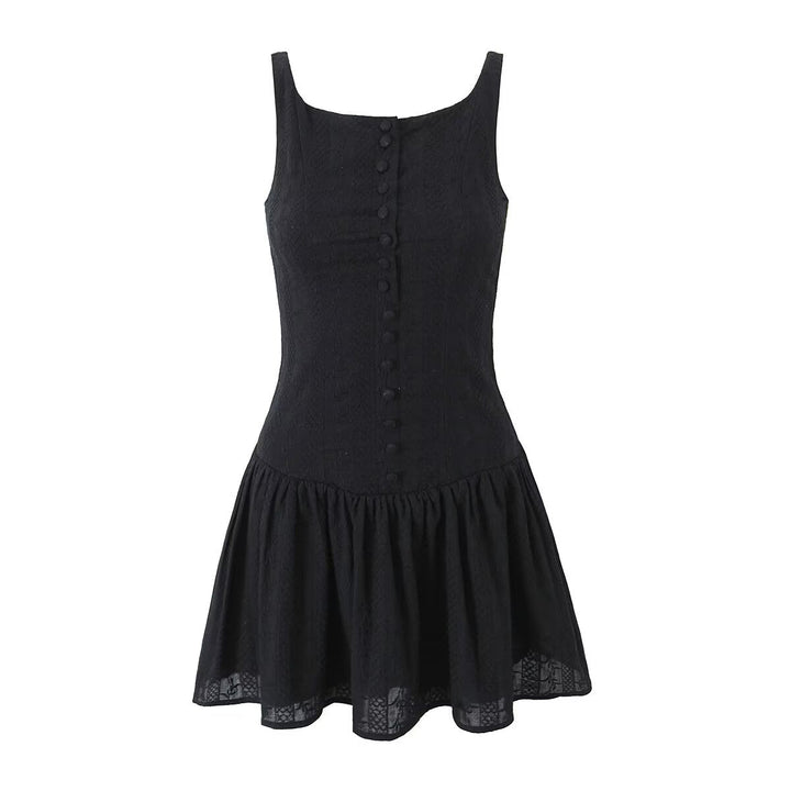 French Lace Embroidered Dress Women Summer Pure Sexy Tight Waist Backless Sleeveless A Line Dress