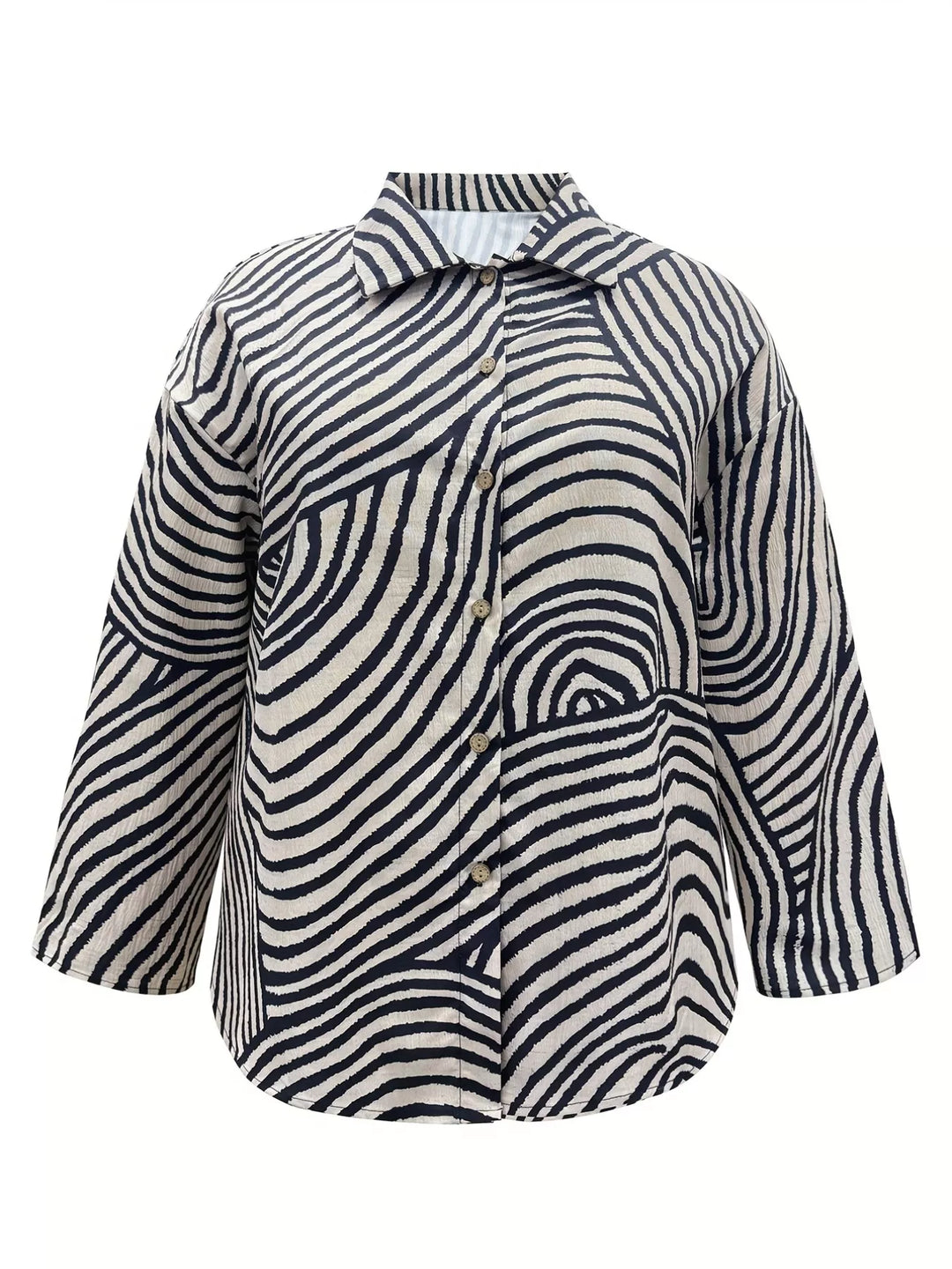 Plus Size Abstract Zebra Print Button-Down Shirt