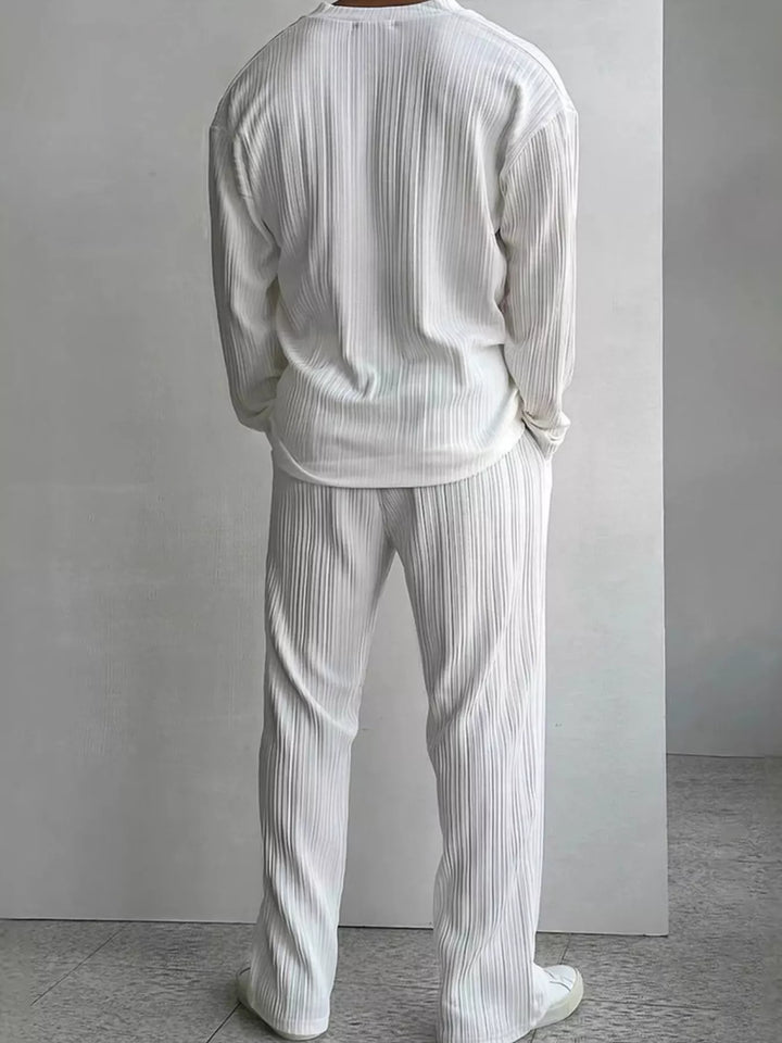 Men's Full Size Textured Button Up Shirt and Pants Set Plus Size