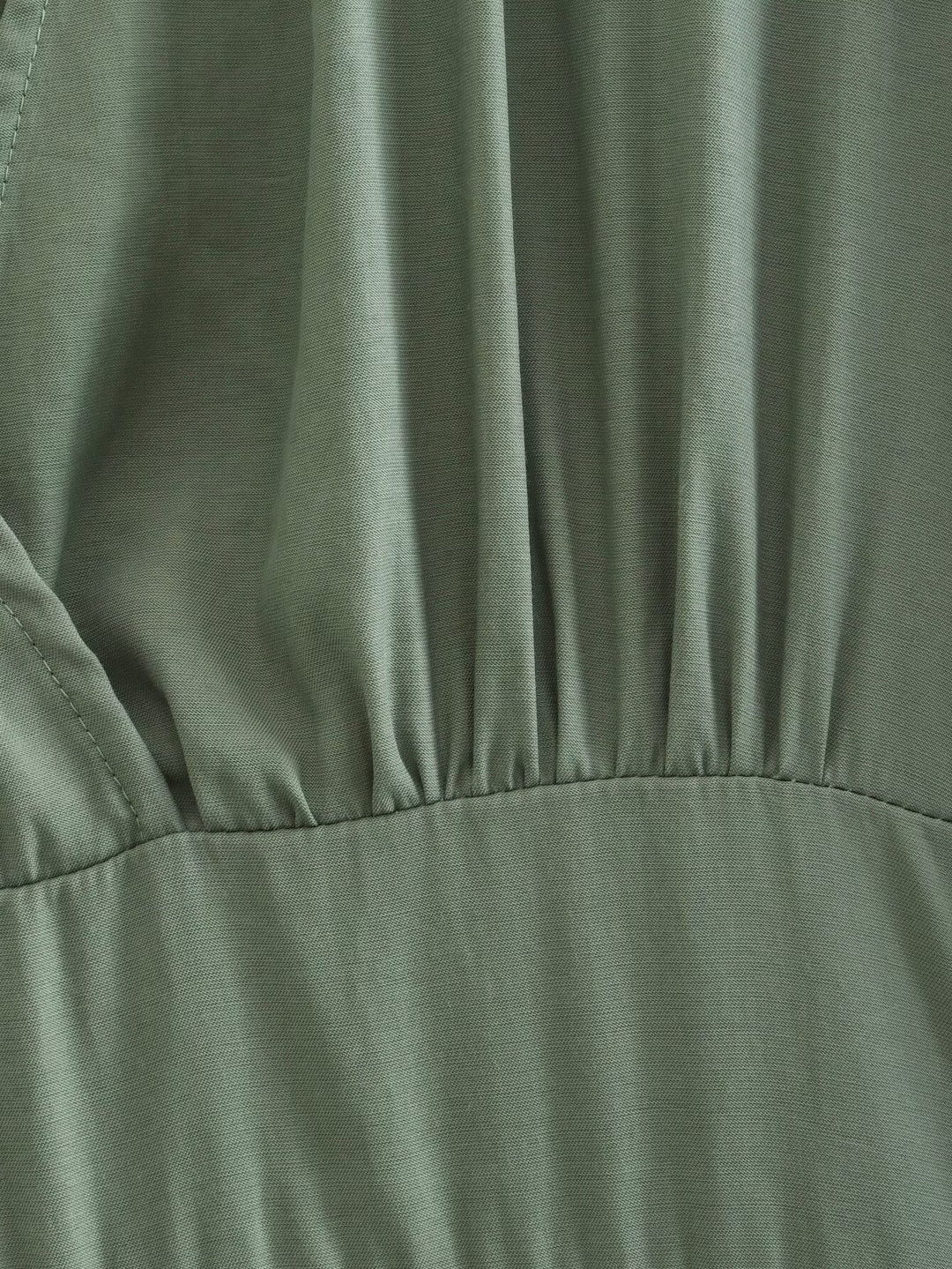 Spring Women Clothing Army Green Long Sleeve Pleated Dress