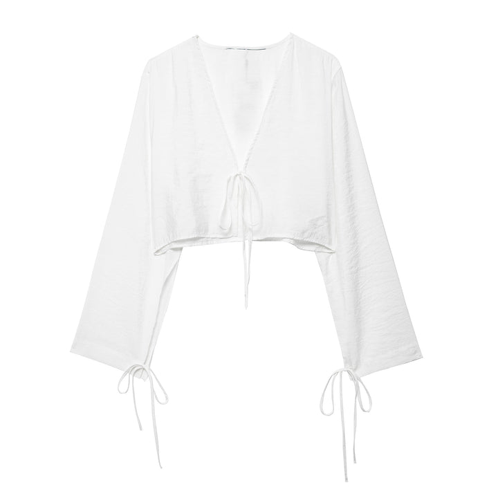 Spring Women Clothing Bowknot Drape Short Shirt